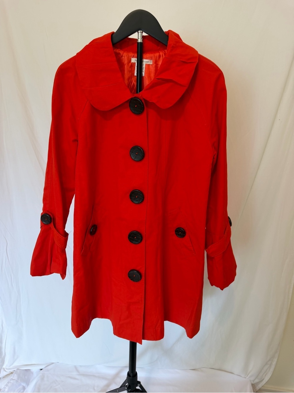 Hot & Delicious Red Trench Coat Jacket Faux Alligator Buttons Size L